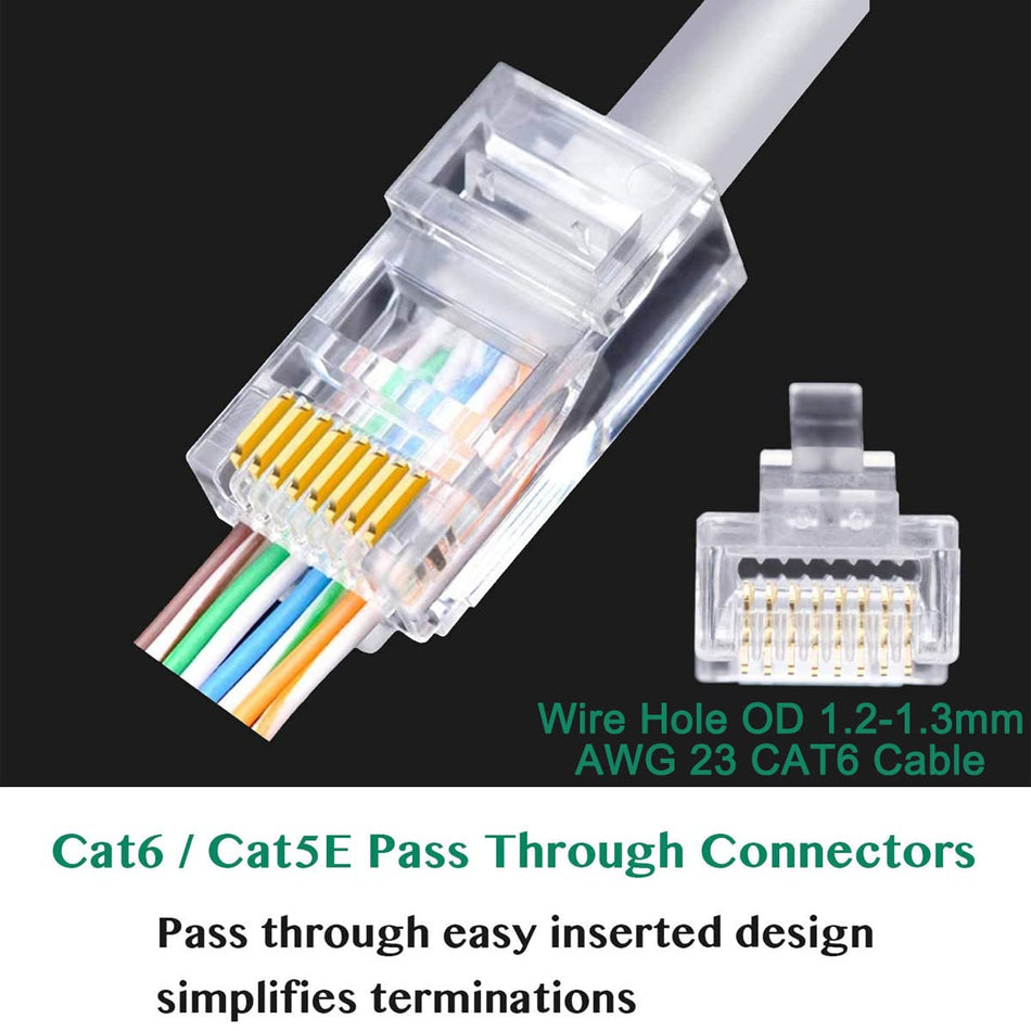 RiteAV - 60 St RJ45 CAT6 Pass Through Anslutningsändar Ethernet Guldpläterad Nätverksänd Plugg