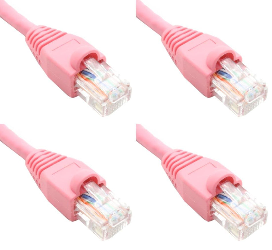 Pack of 4 - Pink 2FT Cat6 Ethernet Network Cable Lan Internet Patch Cord RJ45 Gigabit