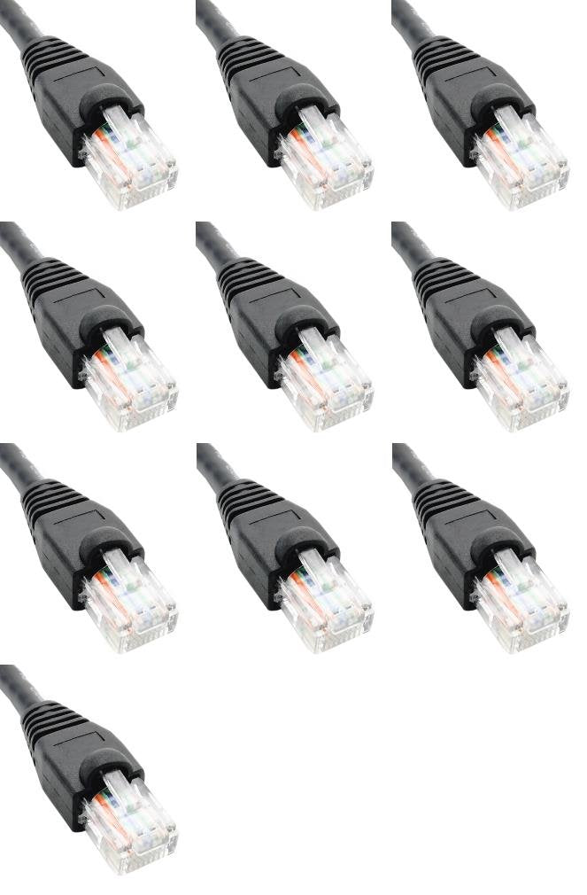 Pack of 10 - Black 2FT Cat6 Ethernet Network Cable LAN Internet Patch Cord RJ45 Gigabit
