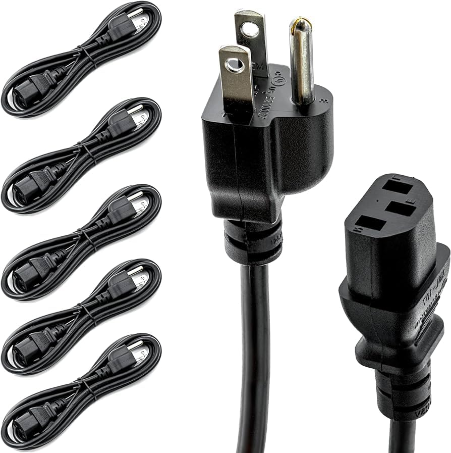 RiteAV - 3-Prong Power Cord - NEMA 5-15P to IEC 60320 C13, 13 Amp, 6-Pack, 16AWG, 6-Feet, Black