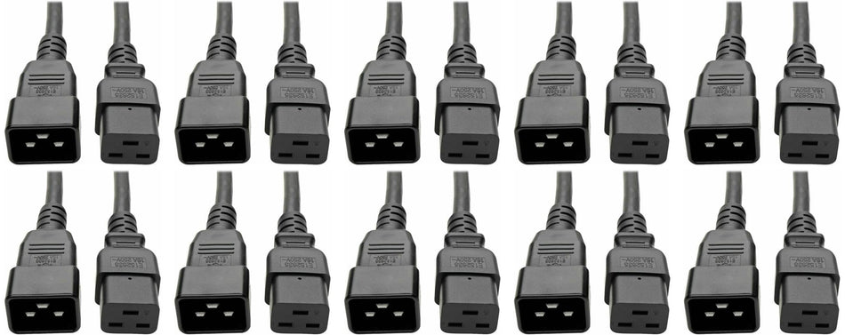 RiteAV - (C19 to C20) Heavy Duty High Temperature (105°C) 12AWG 20AMP Extension Cord - for Crypto Mining, PDU (Black 8 ft.) (10 Pack)