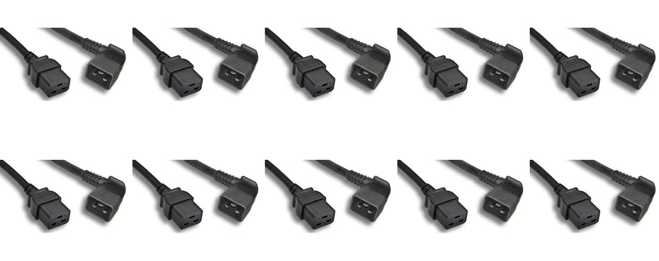 RiteAV - Heavy Duty 12 AWG Black Color C19 / Right Angled C20 Universal Jumper Power Cord (Black (3ft) 1 Meter) (10 Pack)