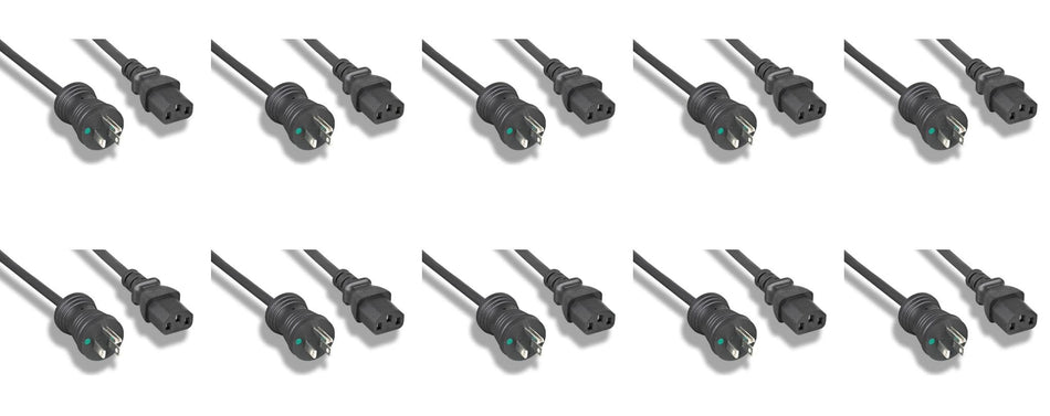 RiteAV - Heavy Duty 12 AWG Hospital Grade Power Cord (Black (10ft) 3 Meter) (10 Pack)