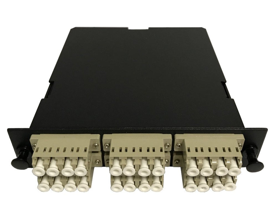 RiteAV LGX Footprint Pre-terminated MTP Cassette - MTP Male, 24 Fiber to LC Quad Multimode Adapters, 6 Ports, includes 12 LC Multimode Hydra Cable (30cm, OFNR) + 2 MTP Adapter
