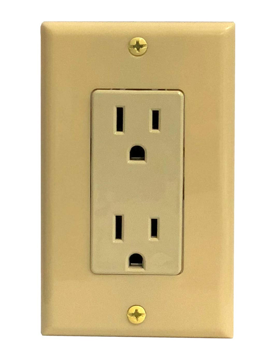 RiteAV 15A Electrical Duplex Receptacle Wall Outlet Plate 1 Gang Decorative - Ivory