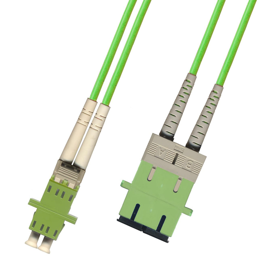 RiteAV 1FT Fiber Optic Hybrid Adapter Coupler Connector Cable LC (Female) to SC (Female) 100Gb OM5 Multimode Duplex (50/125) - Lime Green