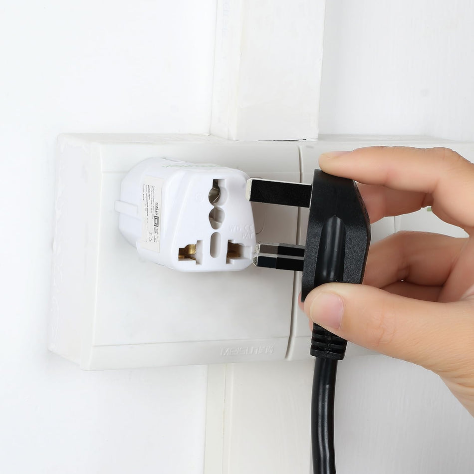 Resekontakt – universell reseadapter – uttag till Schuko-kontakt för Storbritannien, Schweiz, Italien, USA, Danmark, 1 styck