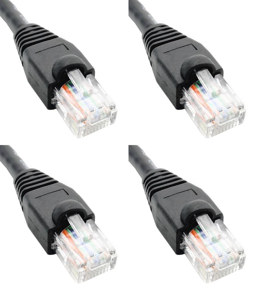 Pack of 4 - Black 2FT Cat6 Ethernet Network Cable LAN Internet Patch Cord RJ45 Gigabit
