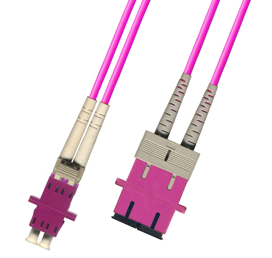 RiteAV 1FT Fiber Optic Hybrid Adapter Coupler Connector Cable LC (Female) to SC (Female) 40Gb OM4 Multimode Duplex (50/125) - Magenta