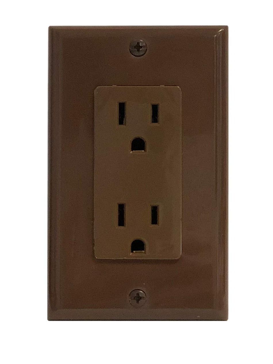 RiteAV 15A Electrical Duplex Receptacle Wall Outlet Plate 1 Gang Decorative - Brown
