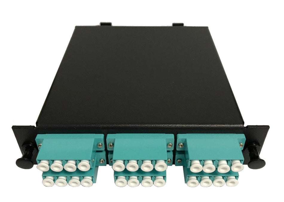 RiteAV LGX Footprint Pre-terminated MTP Cassette - MTP Male, 24 Fiber to LC Quad Om3 10Gig Adapters, 6 Ports, includes 12 LC Multimode Hydra Cable (30cm, OFNR) + 2 MTP Adapter
