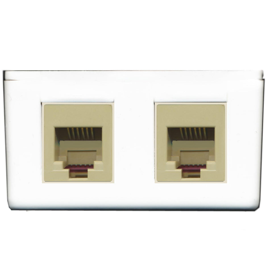 RiteAV 2 Port Rj11-12 Phone Surface Mount Box Female/Female White