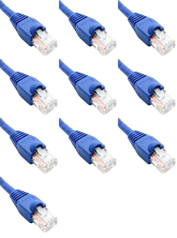 2 Feet Cat6 Slim Ethernet Network Patch Cables Blue RJ45 m/m (10 Pack)