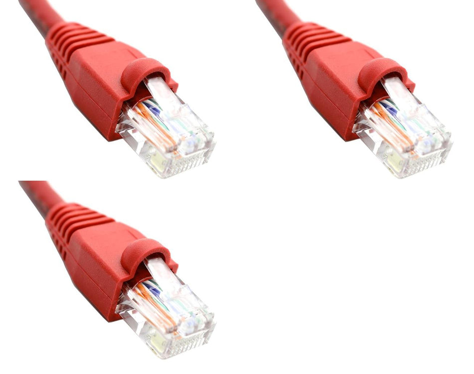 Pack of 3 - Red 2FT Cat6 Ethernet Network Cable LAN Internet Patch Cord RJ45 Gigabit