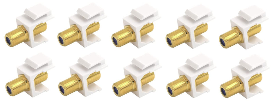 RiteAV Gold-Plated 3GHz RG6 RG59 F-Type Coax Keystone Adapter Coupler Female to Female - White (10 Pack)