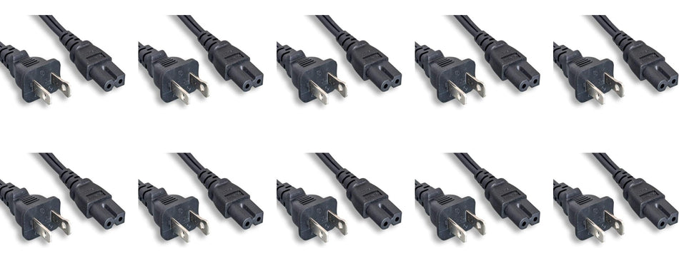 RiteAV - (10 Pack) Black | 6ft Polarized NEMA 1-15P to Polarized IEC 60320 C7, 18AWG, 10A, 125V, for Small Appliances, Laptop Power Adapters