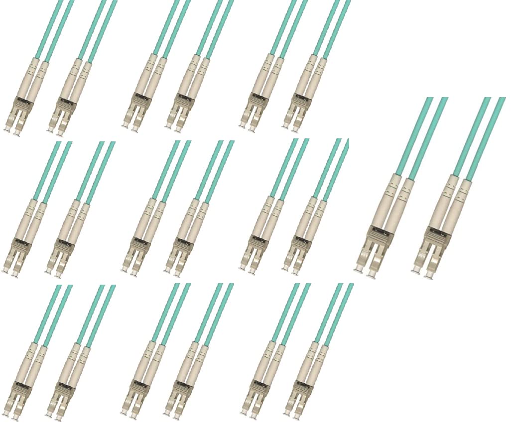 0.6 Meter (2FT) 40Gb OM4 Multimode Duplex Fiber Optic Cable (50/125) - LC to LC - Aqua - 10 Pack