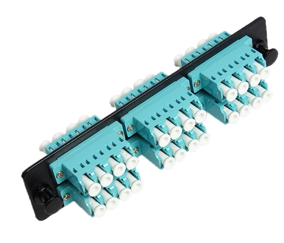 RiteAV LGX Footprint LC Adapter Panel, 6 Ports, Loaded w/6 LC Quad OM3 10Gig Duplex Multimode Adapters, Black