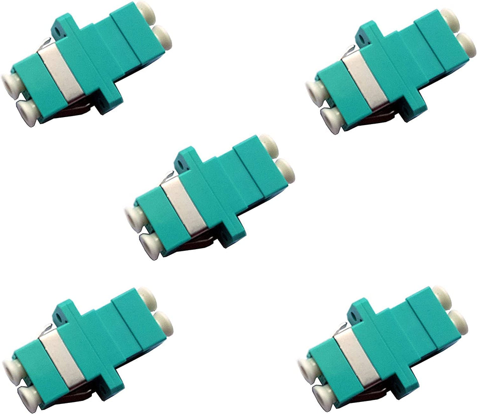 Fiber Optic Cable Adapter-Coupler LC-LC Duplex [Aqua]-Multimode 10Gb OM3-OM4 5 Pack