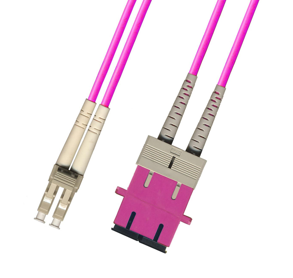 RiteAV 1FT Fiber Optic Hybrid Adapter Coupler Connector Cable LC (Male) to SC (Female) 40Gb OM4 Multimode Duplex (50/125) - Magenta