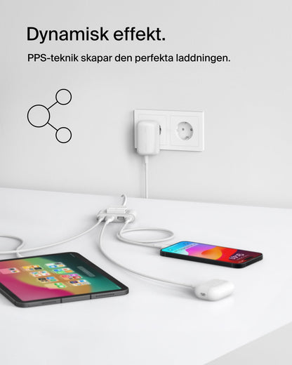 (2st) BoostCharge 42 W väggladdare med två portar, USB-C + USB-A snabbladdning för iPhone 15, 15 Plus, 15 Pro, 15 Pro Max, 14, 14 Pro Max, 13, Galaxy S24, S23, Plus, Ultra, iPad, AirPods, m.fl. - Vit