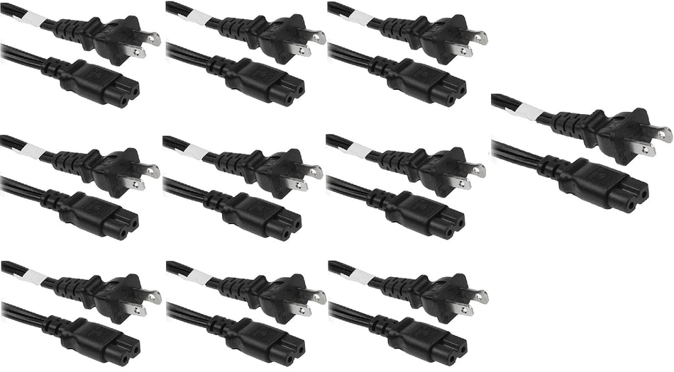 RiteAV - 15 Feet 18 AWG 2-Slot Polarized Power Cord IEC320C7 to NEMA 1-15P - 10 Pack