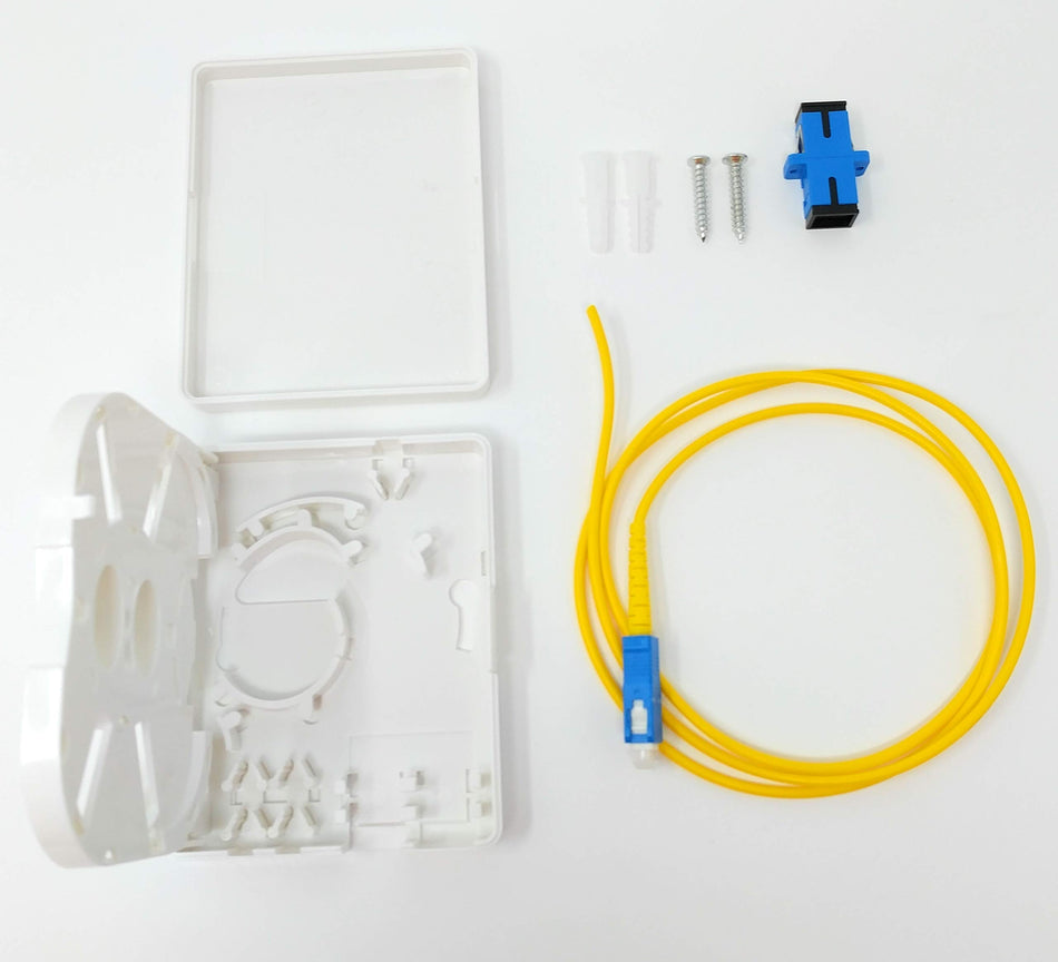 Ultra Spec Cables FTTH 1 Port SC-UPC Fiber Termination Box Kit (Includes 1 x SC-UPC Simplex Coupler and 1 x 1 Meter SC-UPC 3.0mm Pigtail) for Splice