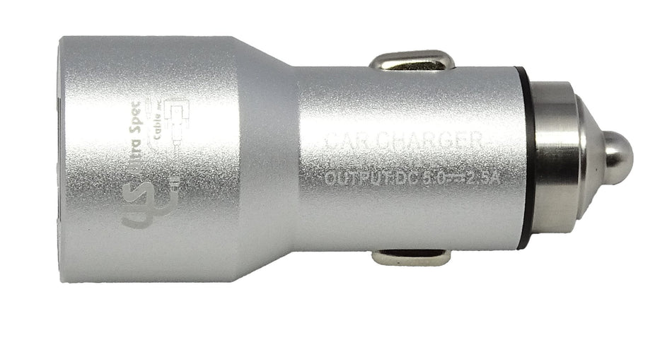 RiteAV 1.0A & 2.1A Dual Port USB Car Charger - Silver