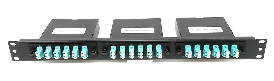18 Port LC Duplex to MTP 19" 1U FIber Optic Patch Panel - with 3x LGX 6 Port Loaded Cassette (Adapters and 3x 10 Meter MTP Cables included) Singlemode (9/125)