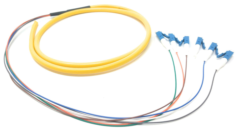 Ultra Spec Cables 6 Strand Singlemode 9/125 LC-UPC Fiber Pigtail, 1 Meter for Splice