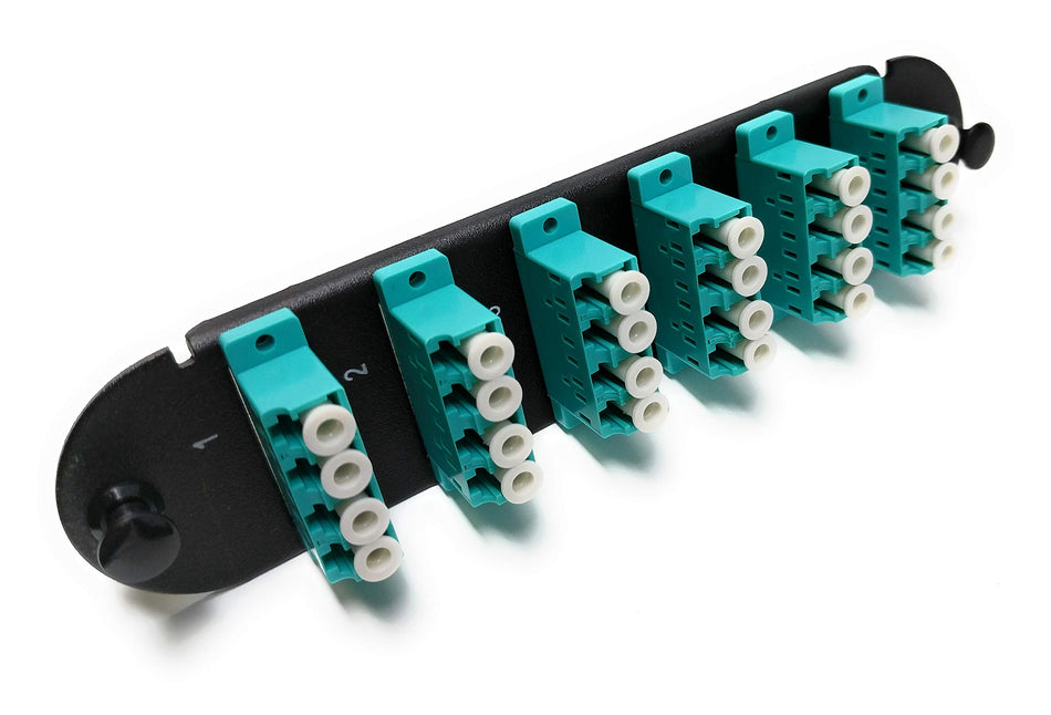 RiteAV - CCH LC/LC (6 Port Quad w/24 Fiber Connectors) Adapter Panel (Non-LGX) Aqua/Black (50/125) for Aqua OM4 Multimode 40Gb