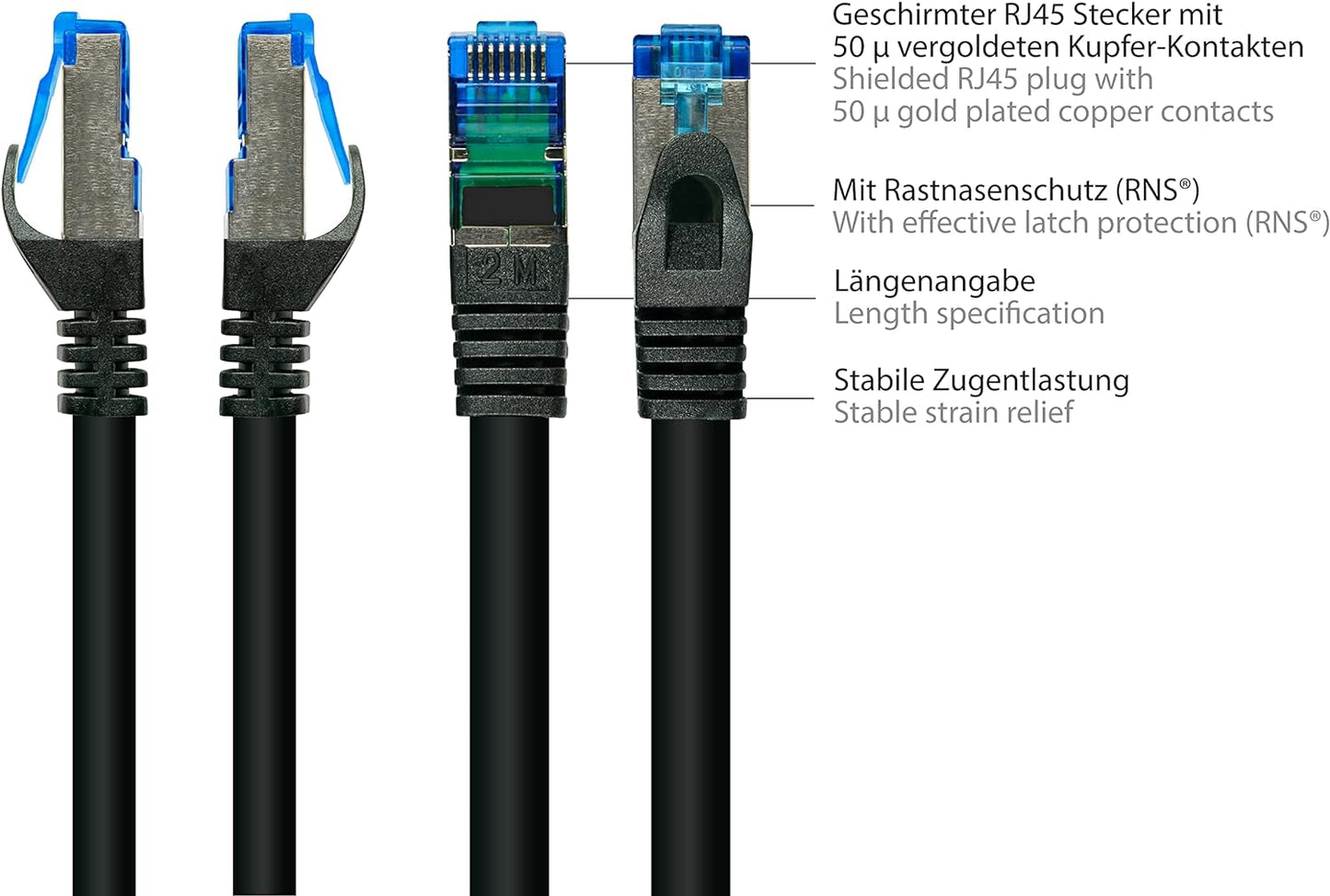 RiteAV - Premium Cat 6A utomhusterppkabel – 75 m – IP66 med snäppskydd – 10-GIGABIT, kopparledare/CU – S/FTP, PiMF – 500MHz – för utomhusbruk, UV- och vattenresistent