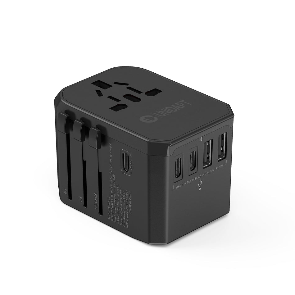 RiteAV - Unidapt Universal Reseadapter, Universal Adapter med 3 USB C, 2 USB A och AC Uttag, Internationell uttagsadapter med USB, för Tyskland USA England Thailand Italien Australien Reseadapter USA
