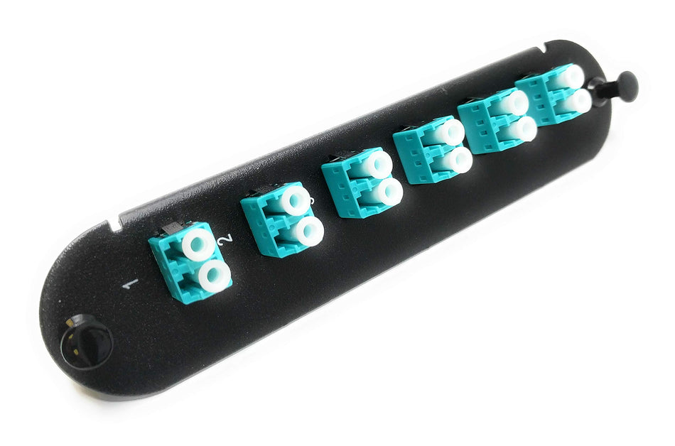 RiteAV - CCH LC/LC (6 Port Duplex w/12 Fiber Connectors) Adapter Panel (Non-LGX) Aqua/Black (50/125) for Aqua OM4 Multimode 40Gb