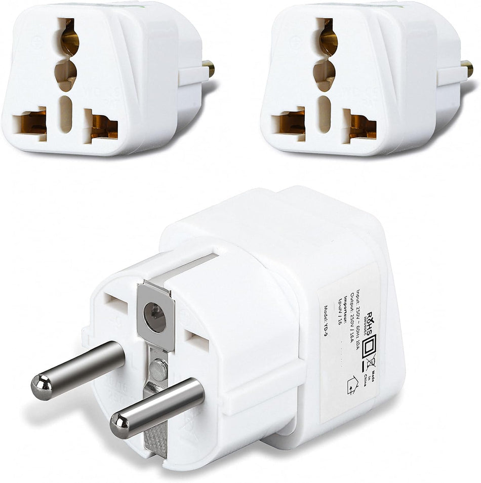 Resekontakt – universell reseadapter – uttag till Schuko-kontakt för Storbritannien, Schweiz, Italien, USA, Danmark, 1 styck