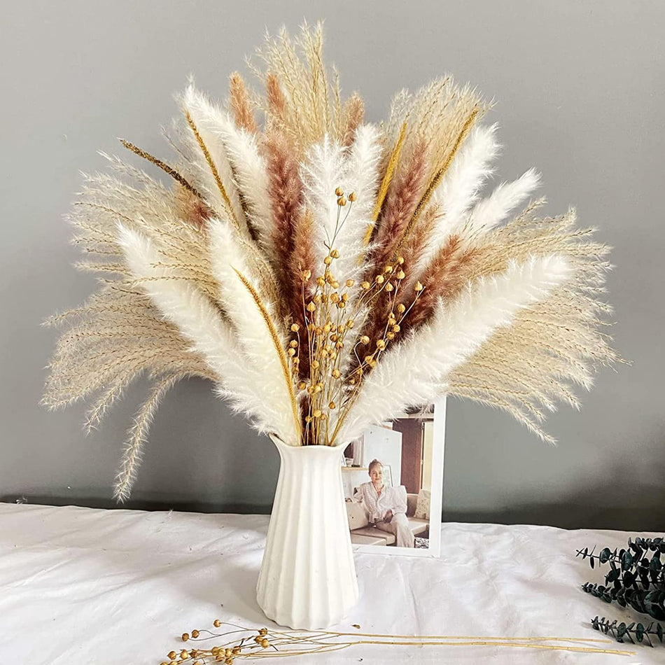 Everlastings.se -  90 Bitar Torra Pampas Dekoration, Torkad Blomma Naturliga Torkad Pampas Gräs, Torkad Blomma Bukett För Böhmen Bröllop Blomsterarrangemang Heminredning