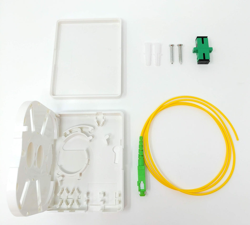Ultra Spec Cables FTTH 1 Port SC-APC Fiber Termination Box Kit (Includes 1 x SC-APC Simplex Coupler and 1 x 1 Meter SC-APC 2.0mm Pigtail) for Splice