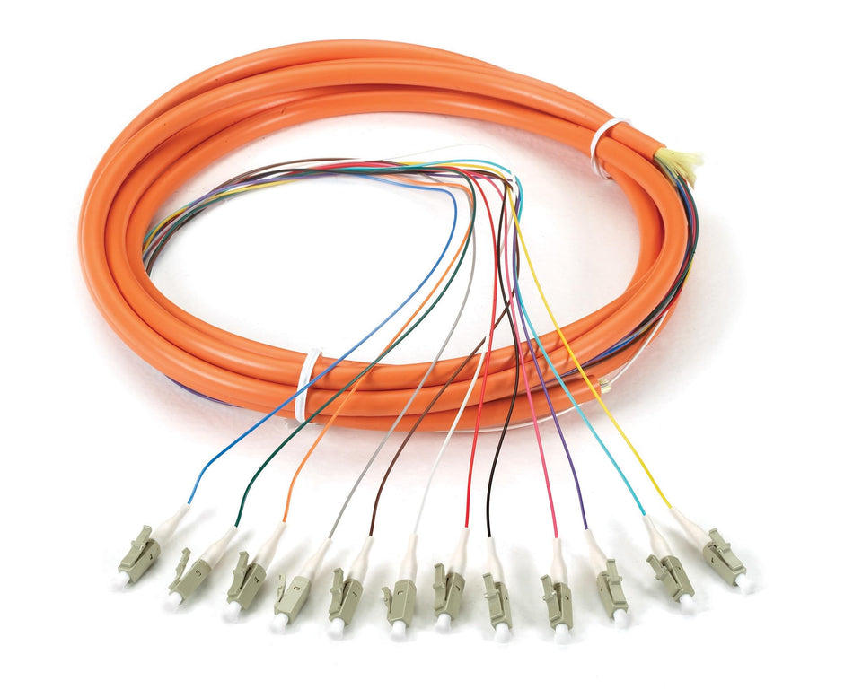 Ultra Spec Cables 12 Strand OM1 62.5/125 Multimode LC-UPC Fiber Pigtail, 1 Meter - 1 Pack for Splice