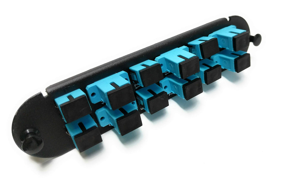 RiteAV - CCH SC/SC (12 Port Simplex w/12 Fiber Connectors) Adapter Panel (Non-LGX) Aqua/Black (50/125) for Aqua OM3 Multimode 10Gb