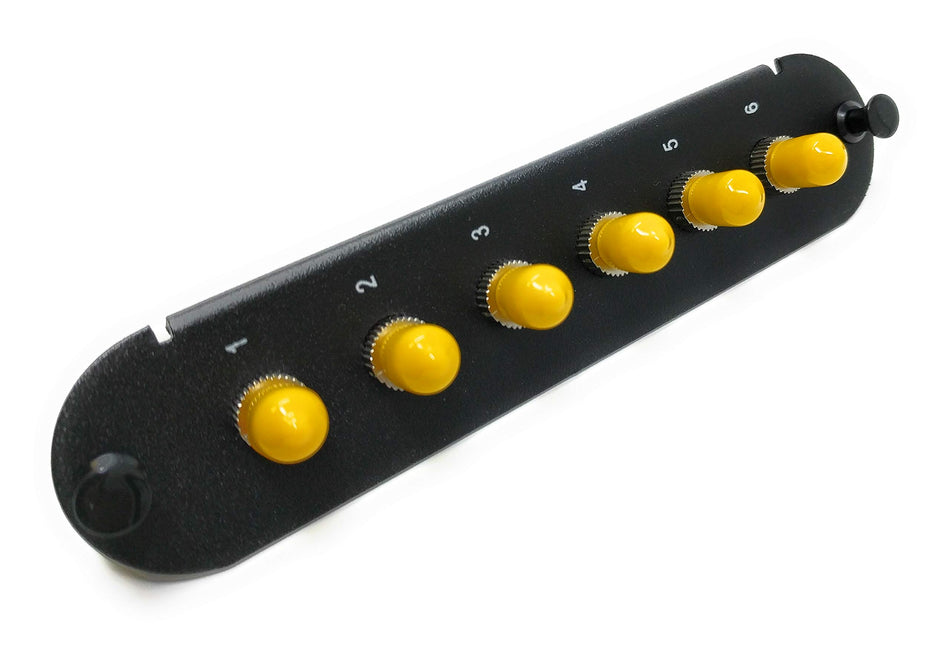 RiteAV - CCH ST/ST (6 Port Simplex w/6 Fiber Connectors) Adapter Panel (Non-LGX) Silver/Black (9/125) for Yellow OS2 Singlemode APC