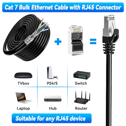 RiteAV - Nätverkskabel 80m Utomhus Cat 7 Ethernet Cable 80 Meter SFTP Skärmad LAN Internetkabel Höghastighets 10Gbit/s 600MHz Ethernet Patchkabel Svart Gigabit Vattentät RJ45 Installationskabel