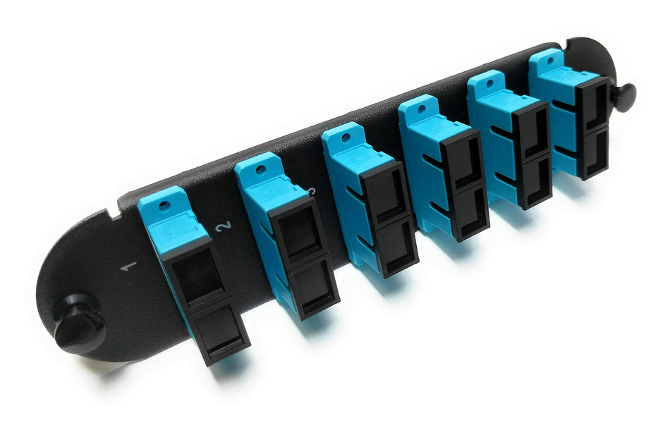 RiteAV - CCH SC/SC (6 Port Duplex w/12 Fiber Connectors) Adapter Panel (Non-LGX) Aqua/Black (50/125) for Aqua OM4 Multimode 40Gb