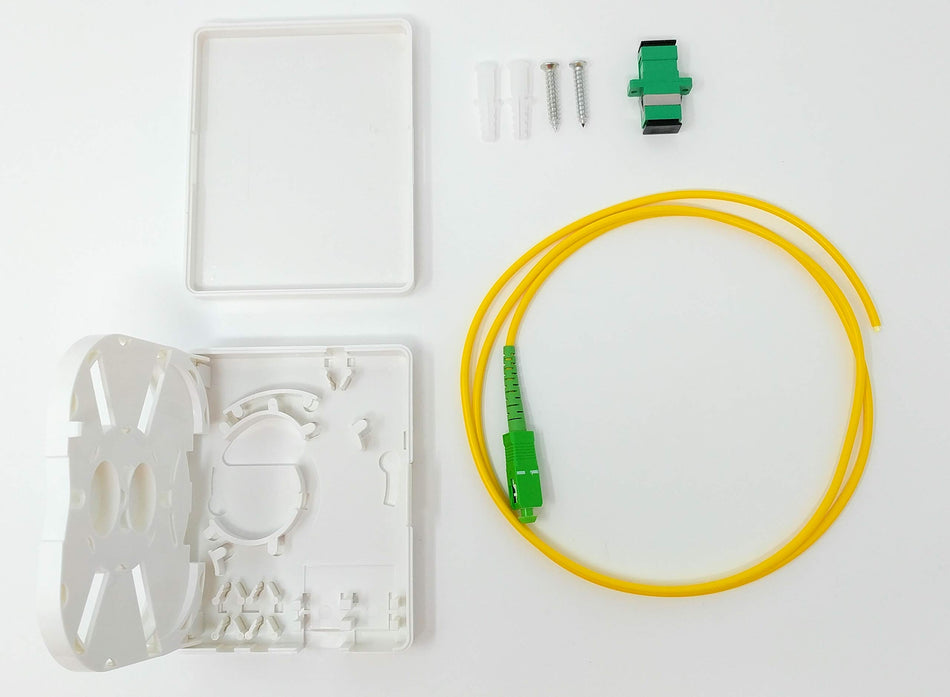 Ultra Spec Cables FTTH 1 Port SC-APC Fiber Termination Box Kit (Includes 1 x SC-APC Simplex Coupler and 1 x 1 Meter SC-APC 3.0mm Pigtail) for Splice