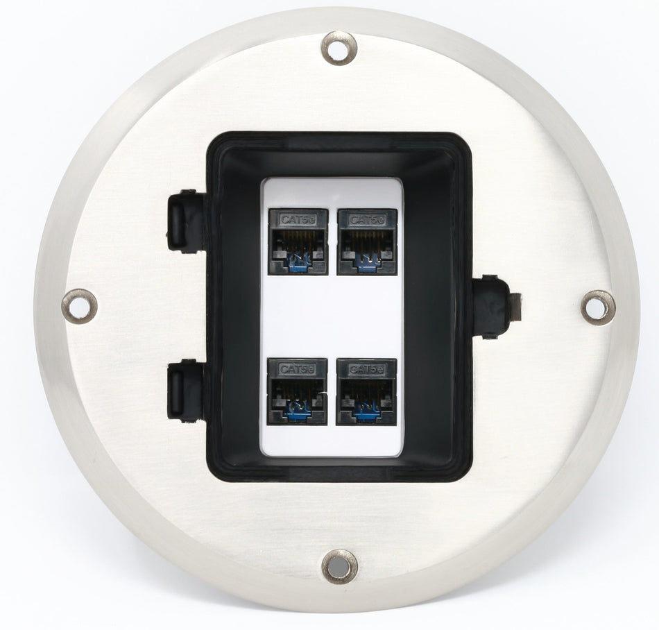 RiteAV - 4 Port Cat5e Ethernet Floor Box - Stainless Steel