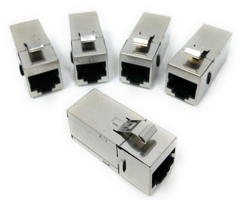 RiteAV - RJ45 Female to Female STP CAT6A 90 Degree Keystone Coupler, Shielded (10GB) - 5 Pack