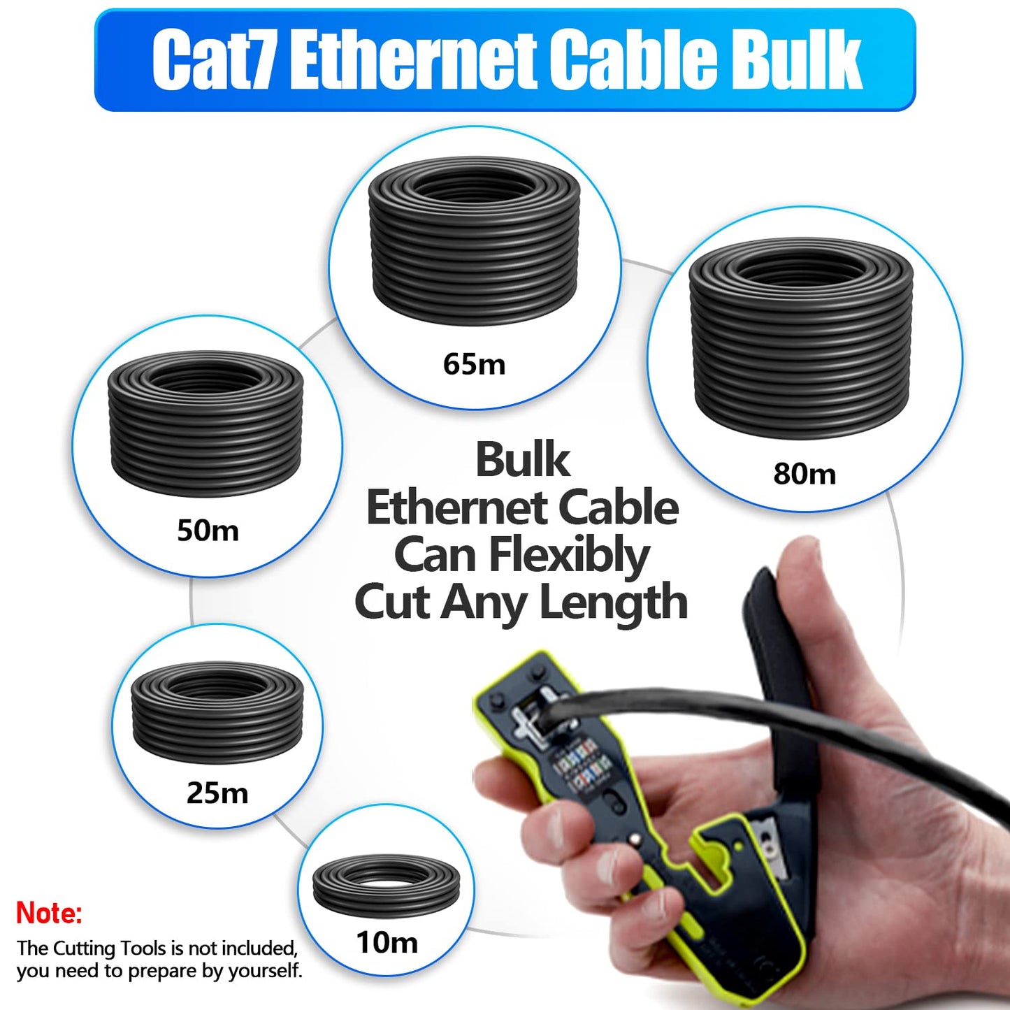 RiteAV - Nätverkskabel 80m Utomhus Cat 7 Ethernet Cable 80 Meter SFTP Skärmad LAN Internetkabel Höghastighets 10Gbit/s 600MHz Ethernet Patchkabel Svart Gigabit Vattentät RJ45 Installationskabel