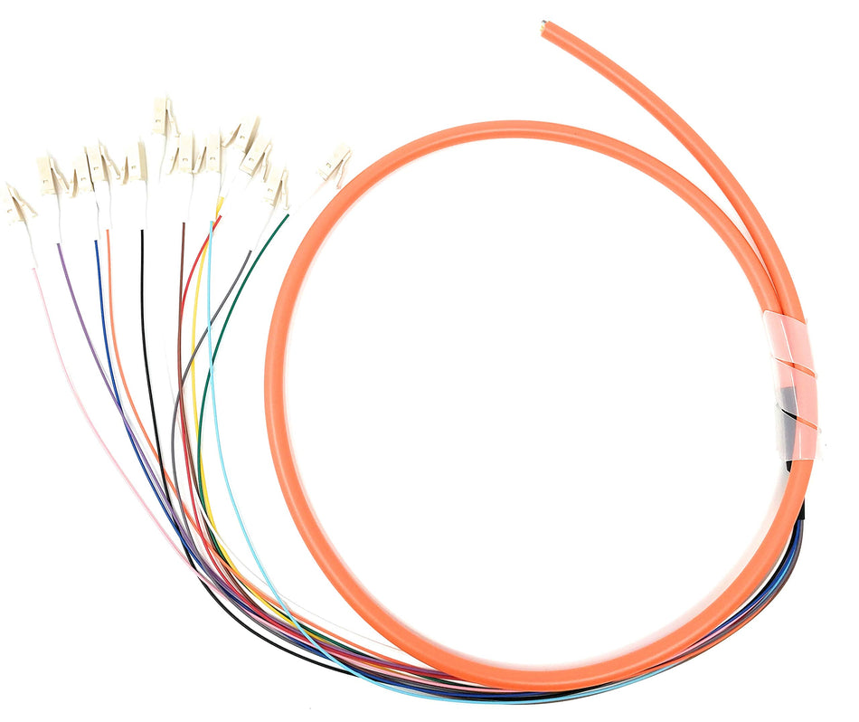 Ultra Spec Cables 12 Strand OM1 62.5/125 Multimode LC-UPC Fiber Pigtail, 3 Meter for Splice