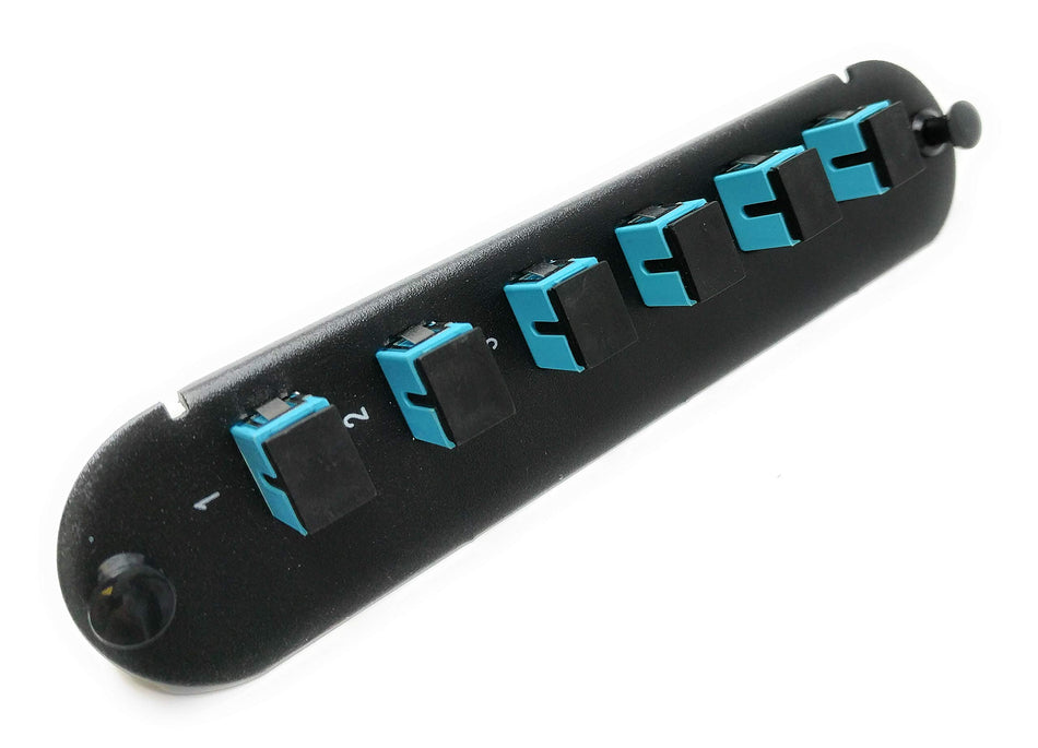 RiteAV - CCH SC/SC (6 Port Simplex w/6 Fiber Connectors) Adapter Panel (Non-LGX) Aqua/Black (50/125) for Aqua OM4 Multimode 40Gb