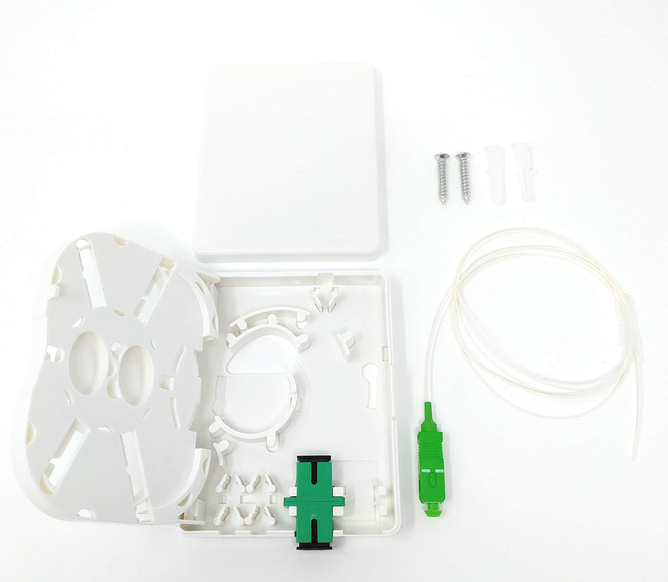 Ultra Spec Cables FTTH 1 Port SC-APC Fiber Termination Box Kit (Includes 1 x SC-APC Simplex Coupler and 1 x 1 Meter SC-APC 900um Pigtail) for Splice