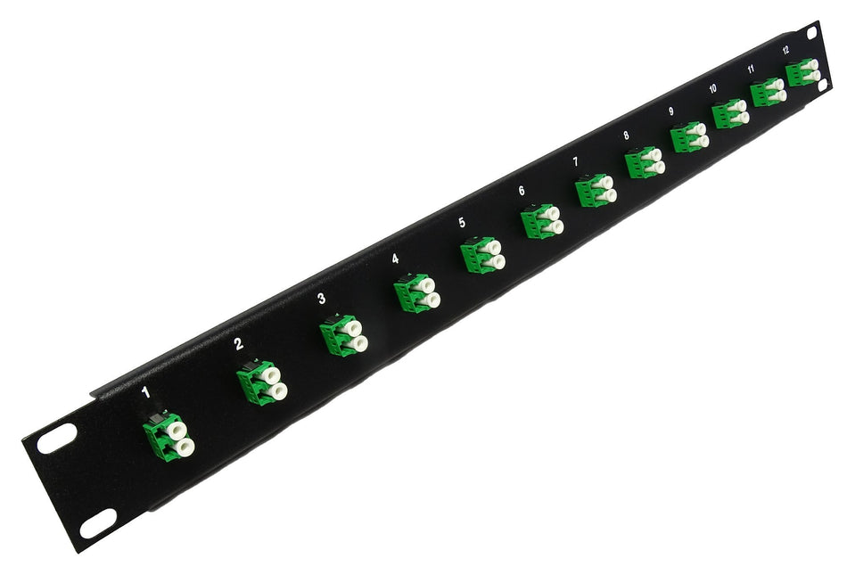 12 Port LC Fiber Patch Panel APC Singlemode (Green Couplers) (Loaded 1u) 19"